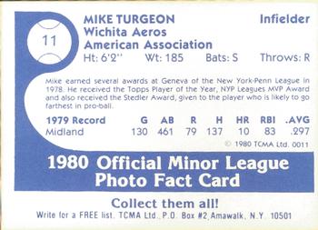 1980 TCMA Wichita Aeros #11 Mike Turgeon Back