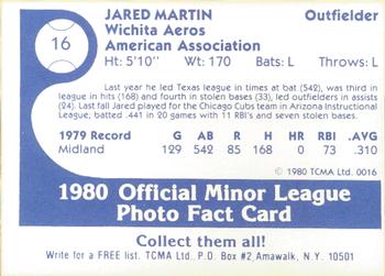 1980 TCMA Wichita Aeros #16 Jared A. Martin Back