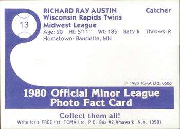 1980 TCMA Wisconsin Rapids Twins #13 Richard Ray Austin Back