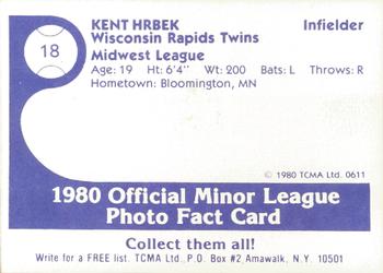 1980 TCMA Wisconsin Rapids Twins #18 Kent Hrbek Back