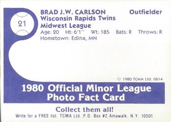 1980 TCMA Wisconsin Rapids Twins #21 Brad Carlson Back