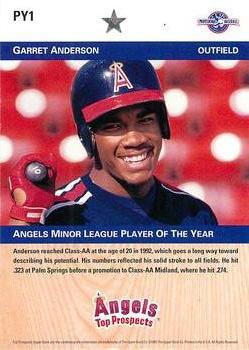 1992 Upper Deck Minor League - Player of the Year #PY1 Garret Anderson Back