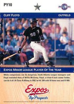 1992 Upper Deck Minor League - Player of the Year #PY10 Cliff Floyd Back