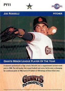 1992 Upper Deck Minor League - Player of the Year #PY11 Joe Rosselli Back