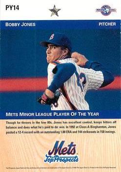 1992 Upper Deck Minor League - Player of the Year #PY14 Bobby Jones Back