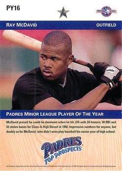 1992 Upper Deck Minor League - Player of the Year #PY16 Ray McDavid Back