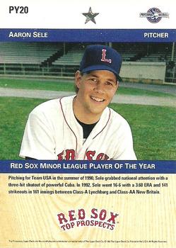 1992 Upper Deck Minor League - Player of the Year #PY20 Aaron Sele Back