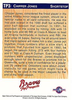 1992 Upper Deck Minor League - Top Prospect Holograms #TP3 Chipper Jones Back