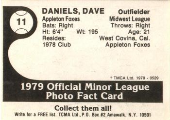 1979 TCMA Appleton Foxes #11 Dave Daniels Back