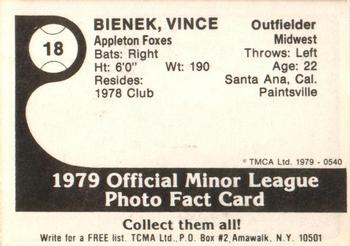 1979 TCMA Appleton Foxes #18 Vince Bienek Back