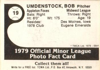 1979 TCMA Appleton Foxes #19 Bob Umdenstock Back