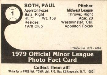 1979 TCMA Appleton Foxes #1 Paul Soth Back