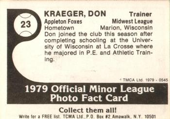 1979 TCMA Appleton Foxes #23 Don Kraeger Back