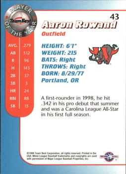 1999 Team Best Player of the Year #43 Aaron Rowand Back