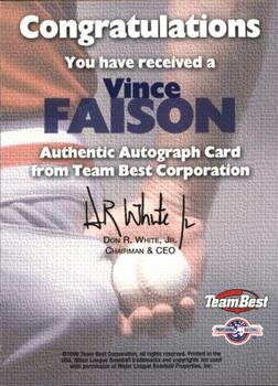 1999 Team Best Rookie - Autographs #NNO Vince Faison Back