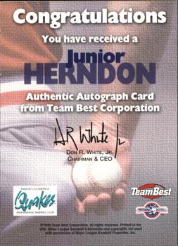 1999 Team Best Rookie - Autographs #NNO Junior Herndon Back