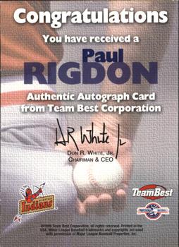 1999 Team Best Rookie - Autographs #NNO Paul Rigdon Back