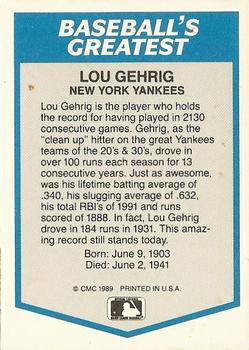 1989 CMC Baseball's Greatest #3 Lou Gehrig Back