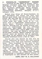 1950-56 Callahan Hall of Fame #NNO Home Run Baker Back