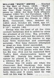 1950-56 Callahan Hall of Fame #NNO Buck Ewing Back