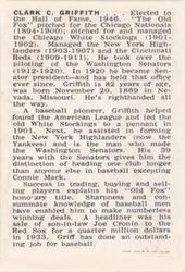1950-56 Callahan Hall of Fame #NNO Clark Griffith Back