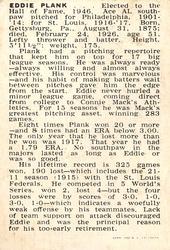 1950-56 Callahan Hall of Fame #NNO Eddie Plank Back