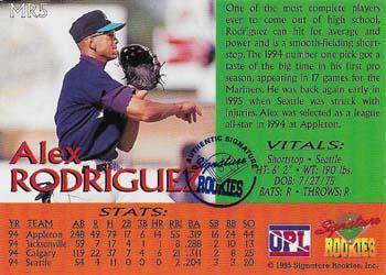1995 Signature Rookies - Major Rookies Signatures #MR5 Alex Rodriguez Back