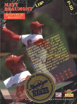 1995 Signature Rookies - Members Only Preview Signatures #P10 Matt Beaumont Back