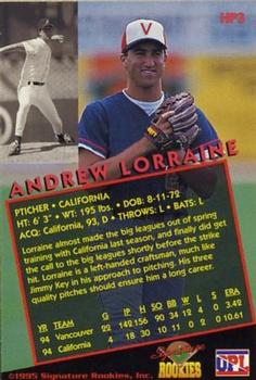 1995 Signature Rookies Old Judge - Hot Prospects #HP3 Andrew Lorraine Back