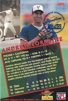 1995 Signature Rookies Old Judge - Hot Prospects Signatures #HP3 Andrew Lorraine Back