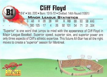 1994 Signature Rookies - Cliff Floyd #B1 Cliff Floyd Back