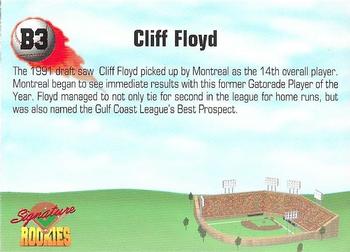 1994 Signature Rookies - Cliff Floyd #B3 Cliff Floyd Back