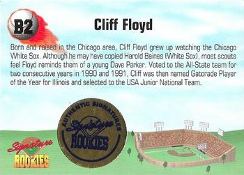 1994 Signature Rookies - Cliff Floyd Signatures #B2 Cliff Floyd Back