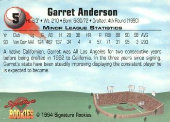 1994 Signature Rookies - Authentic Signatures #5 Garret Anderson Back