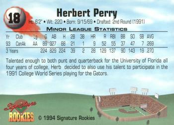 1994 Signature Rookies - Authentic Signatures #18 Herbert Perry Back