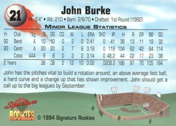 1994 Signature Rookies - Authentic Signatures #21 John Burke Back