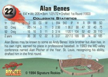 1994 Signature Rookies - Authentic Signatures #22 Alan Benes Back