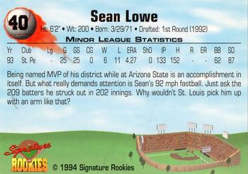1994 Signature Rookies - Authentic Signatures #40 Sean Lowe Back