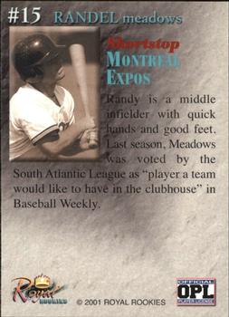 2001 Royal Rookies Throwbacks - Autographs #15 Randy Meadows Back