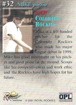 2001 Royal Rookies Throwbacks - Autographs #32 Mike Porzio Back