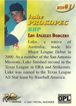2001 Royal Rookies Throwbacks - Boys of Summer #BOS1 Luke Prokopec Back
