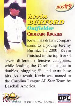2001 Royal Rookies Throwbacks - Boys of Summer #BOS9 Kevin Burford Back