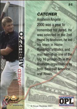 2001 Royal Rookies Futures - Autographs #4 Jared Abruzzo Back