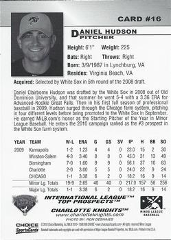 2010 Choice International League Top Prospects  #16 Daniel Hudson Back