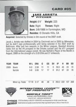 2010 Choice International League Top Prospects  #5 Jake Arrieta Back