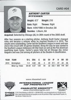 2011 Choice International League Top Prospects  #04 Anthony Carter Back