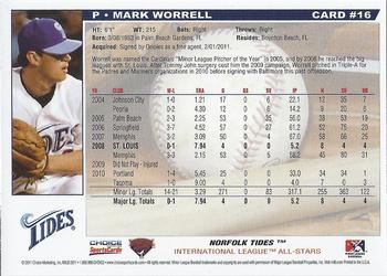 2011 Choice International League All-Stars #16 Mark Worrell Back