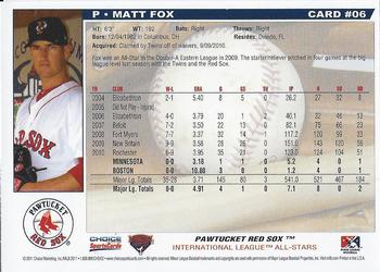 2011 Choice International League All-Stars #06 Matt Fox Back
