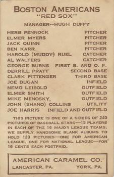 1922 E120 American Caramel Series of 240 #NNO Joe Harris Back