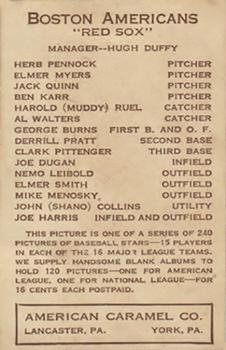 1922 E120 American Caramel Series of 240 #NNO Nemo Leibold Back
